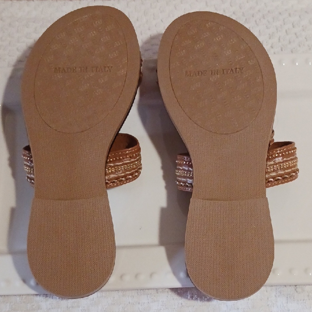 Italian Shoemakers ⚜️ Brown Strappy Sandals Gold Detail Design 9.5 Made In ITALY - Picture 8 of 12